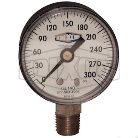 Dixon Standard Dry Gauge, 0 to 30 psi, 1/4 in Connection, 3-1/2 in Dial, +/- 3-2-3 % GS30-4